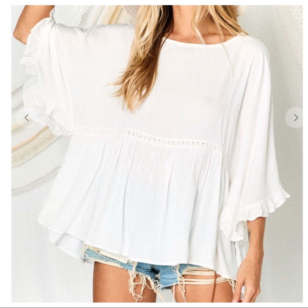 Boho chic bell sleeves white tunic top - Picture 2 of 5
